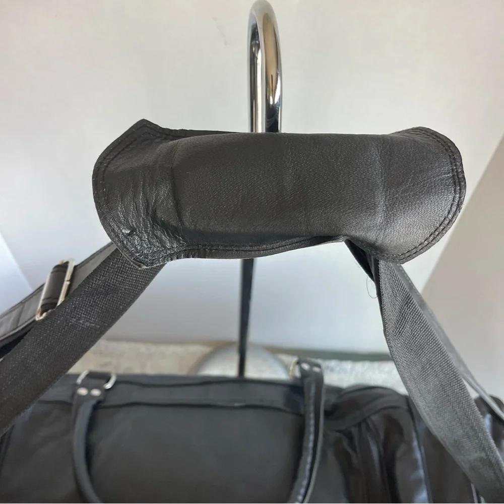 Black Leather Weekender Duffel Bag - Unbranded